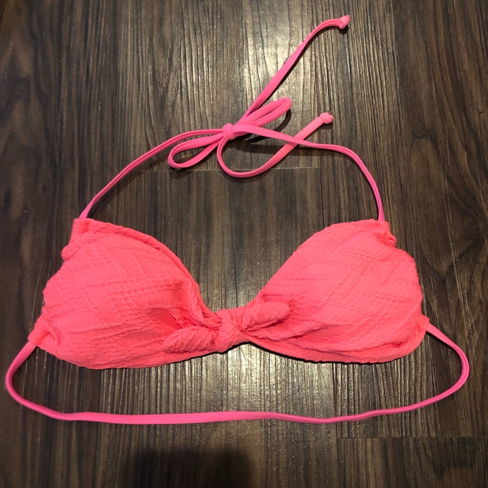 Bright pink crochet swim top